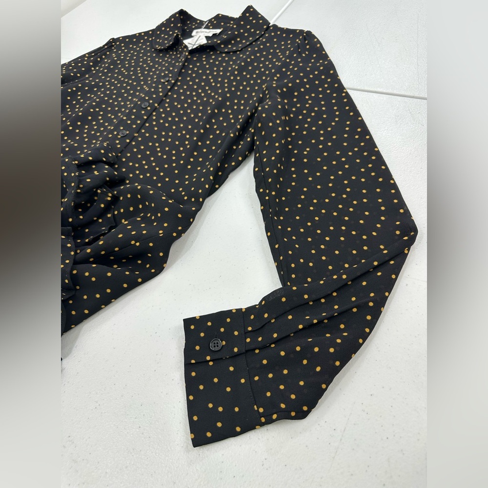Reformation Monti Black Gold Polka Dot Long Sleeve Mini Dress Cutout Back 10 NWT - Picture 12 of 14